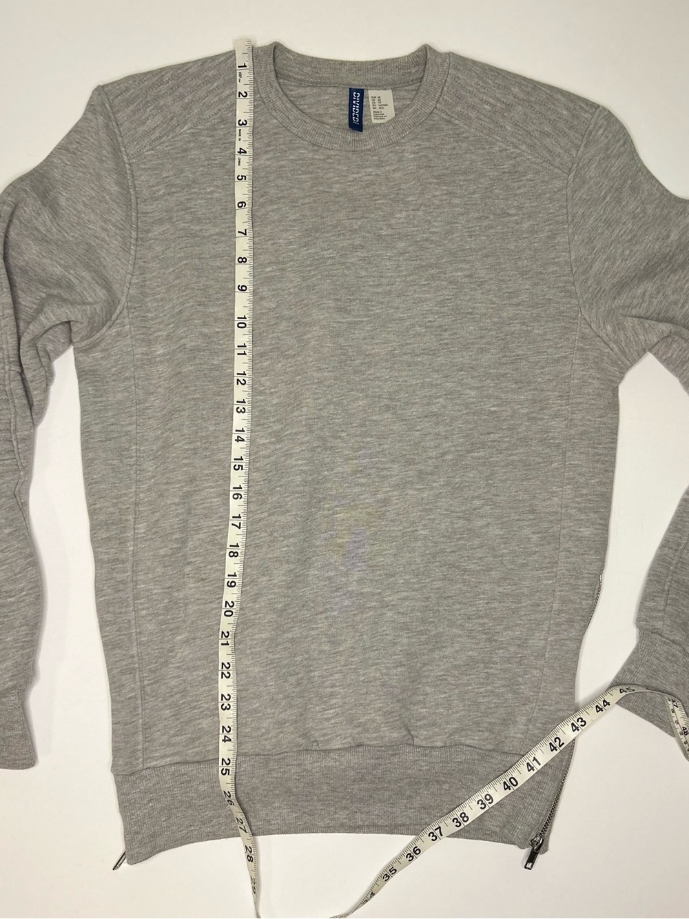 H&M Divided Light Gray Panel Detail Seam Crewneck Sweatshirt XS zipper details - Picture 8 of 10